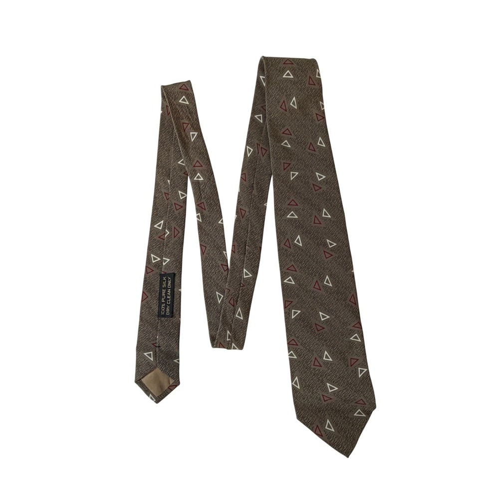 Giorgio Armani VTG Mens Silk Tie Taupe Brown Geometric Triangle Made in Italy